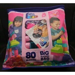 Mega Bloks Big Building Bag Pink Edition With 80 Blocks Toddler Toy Ages 1+ USA-